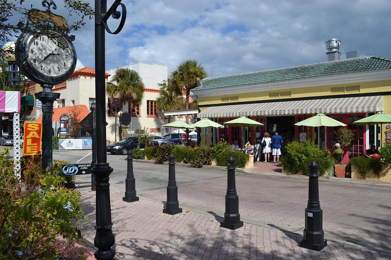 Historic brick storefronts in Cocoa Village, Cocoa, Florida