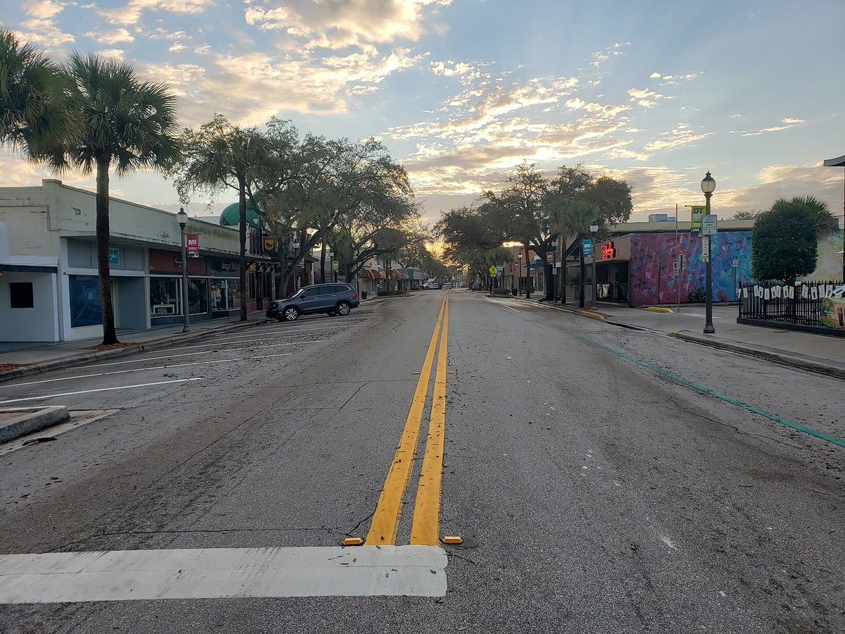 Historic brick storefronts along downtown Melbourne, Florida